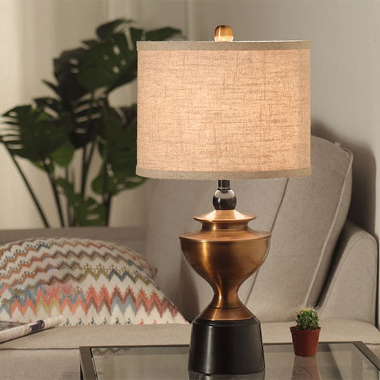 Elegant Dimmable Nightstand Lamp - Metal and Beige Shade - Traditional