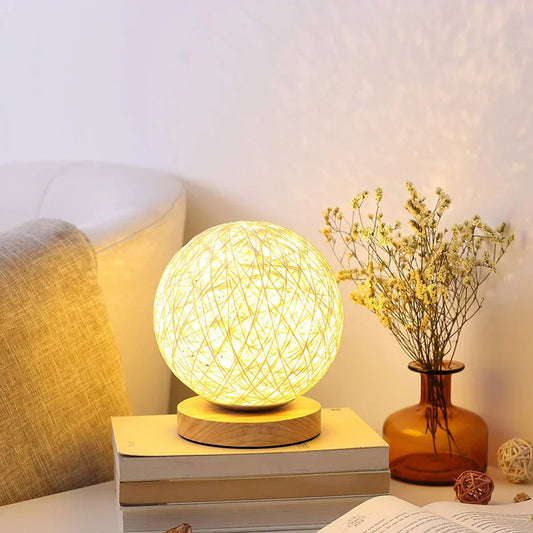 Dimmable Rattan Ball Table Lamp - Handwoven Natural Design